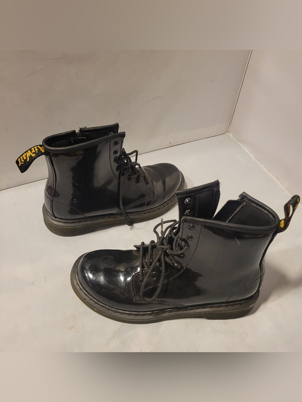 Dr Martens Boots Youth Size 4y Black Patent Leather Zip Lace Up Combat 1460 Y